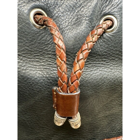 FOSSIL Vintage Black Pebbled Leather Bag Woven  Handles Shoulder Purse Key Charm - Picture 4 of 12